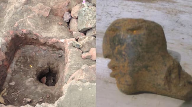 1.Hoyo circular encontrado en las excavaciones. 2.Pipa encontrada en las excavaciones. La Tercera