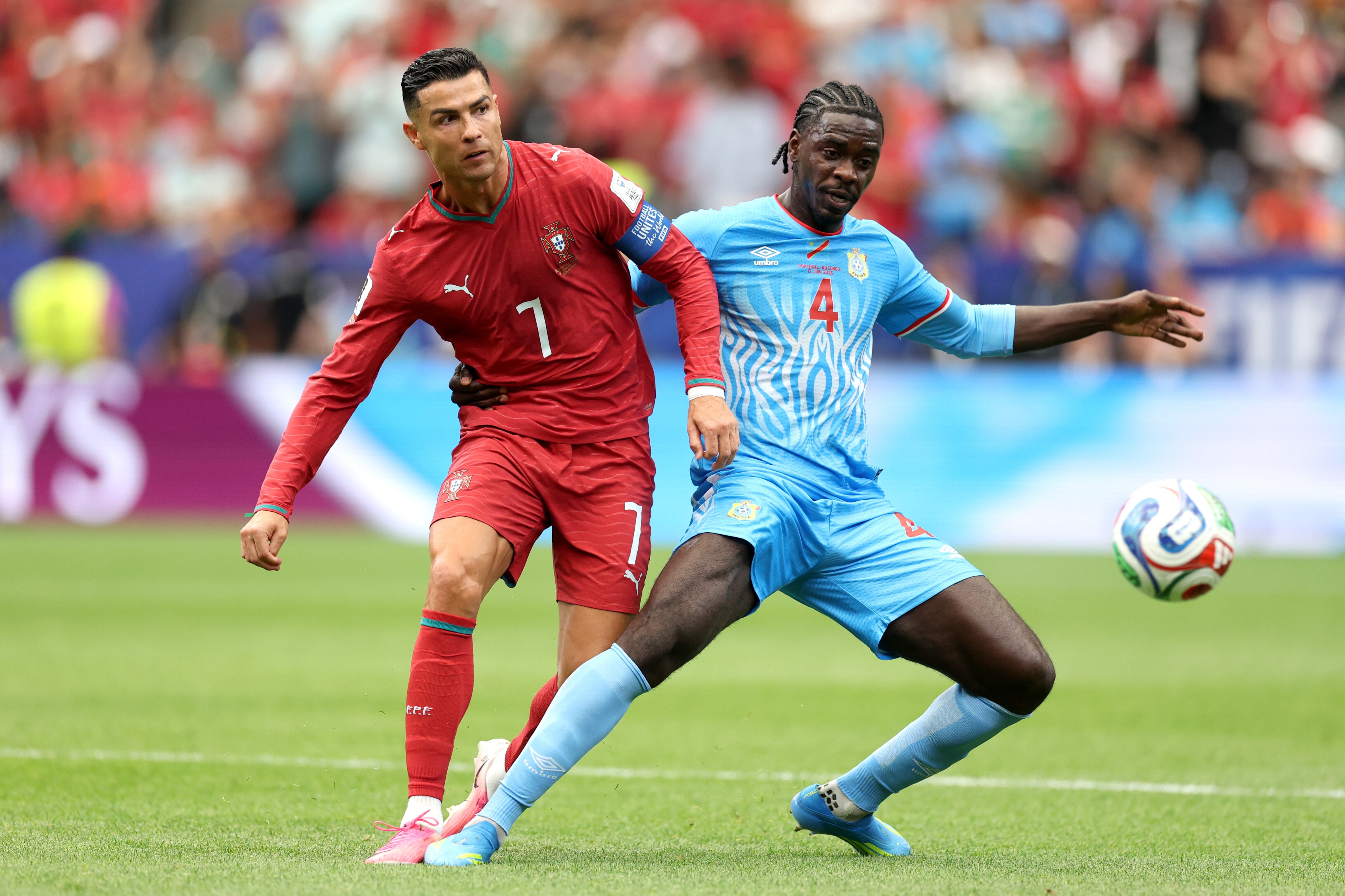 Axel Tuanzebe #4 of Congo DR during the FIFA World Cup 2026 Group K match between Portugal and Congo DR at Houston Stadium on June 17, 2026 in Houston, Texas. (Photo by Michael Regan - FIFA/FIFA via Getty Images)