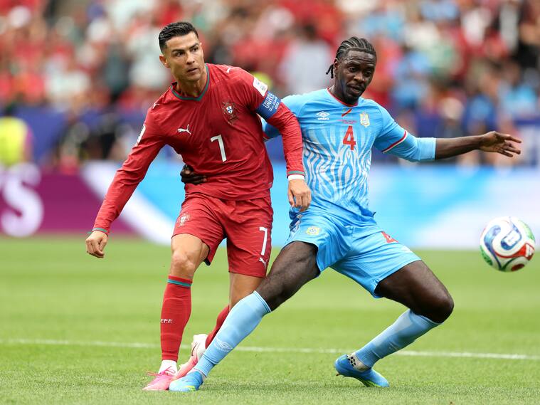 Axel Tuanzebe #4 of Congo DR during the FIFA World Cup 2026 Group K match between Portugal and Congo DR at Houston Stadium on June 17, 2026 in Houston, Texas. (Photo by Michael Regan - FIFA/FIFA via Getty Images)