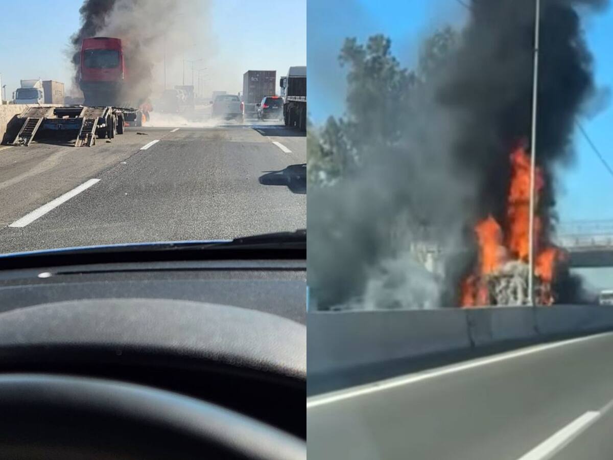 Un taco de más de 3 kilómetros: camión con autos se incendia tras accidente en Ruta 78 y genera alta congestión