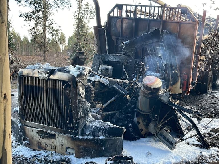 Macrozona sur: grupo armado ataca predio en Collipullii y quema cinco camiones forestales