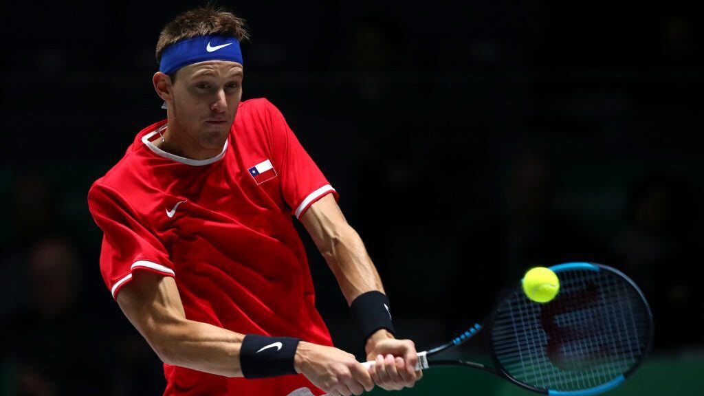 MADRID, SPAIN - NOVEMBER 19: Nicolas Jarry of Chile plays a forehand during Day 2 of the 2019 Davis Cup at La Caja Magica on November 19, 2019 in Madrid, Spain. (Photo by Clive Brunskill/Getty Images)