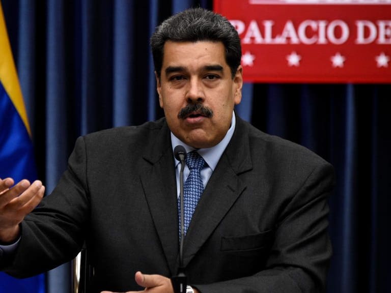 Venezuelan President Nicolas Maduro speaks during a press conference with international media correspondents following his recent trip to China, at the Miraflores Presidential Palace in Caracas, on September 18, 2018. (Photo by FEDERICO PARRA / AFP)        (Photo credit should read FEDERICO PARRA/AFP via Getty Images)