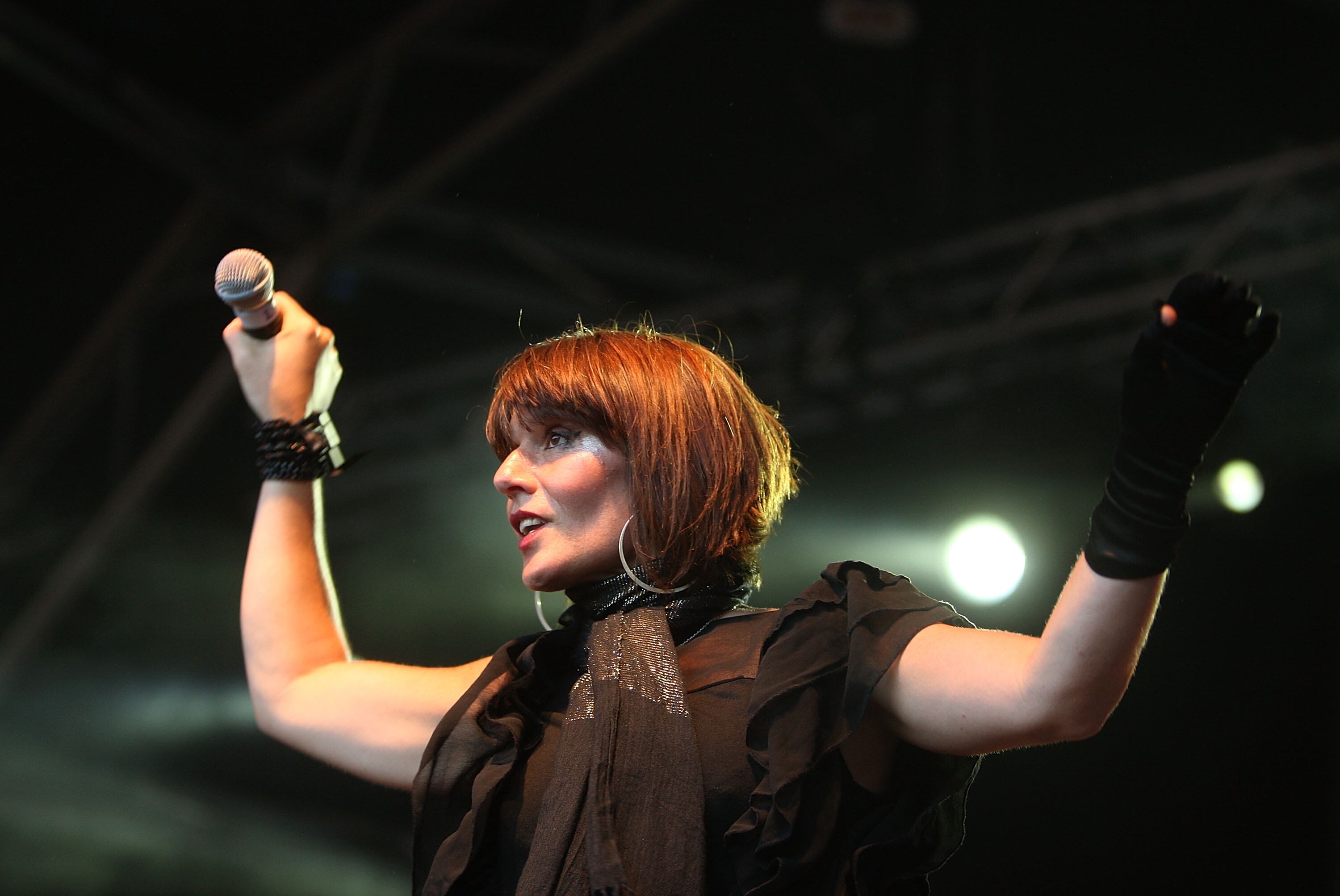 SYDNEY, AUSTRALIA - FEBRUARY 07: Danielle Moore of Crazy Penis performs on stage during day two of Playground Weekender 2009 at Del Rio Resort on February 7, 2009 in Sydney, Australia. (Photo by Mark Metcalfe/WireImage)