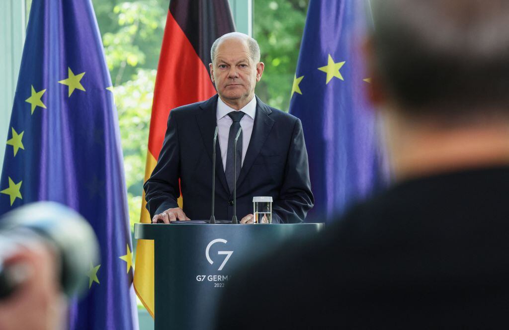 El Canciller de Alemania Olaf Scholz ante la prensa