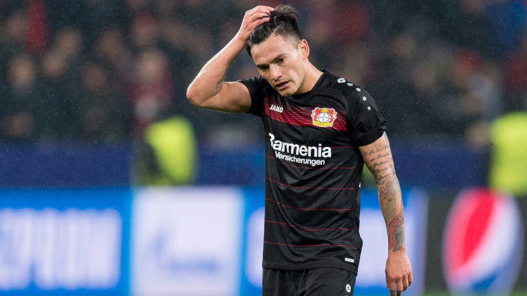 LEVERKUSEN, GERMANY - FEBRUARY 21: Charles Aranguiz of Bayer Leverkusen looks dejected after the UEFA Champions League Round of 16 first leg match between Bayer Leverkusen and Club Atletico de Madrid at BayArena on February 21, 2017 in Leverkusen, Germany. (Photo by TF-Images/Getty Images)