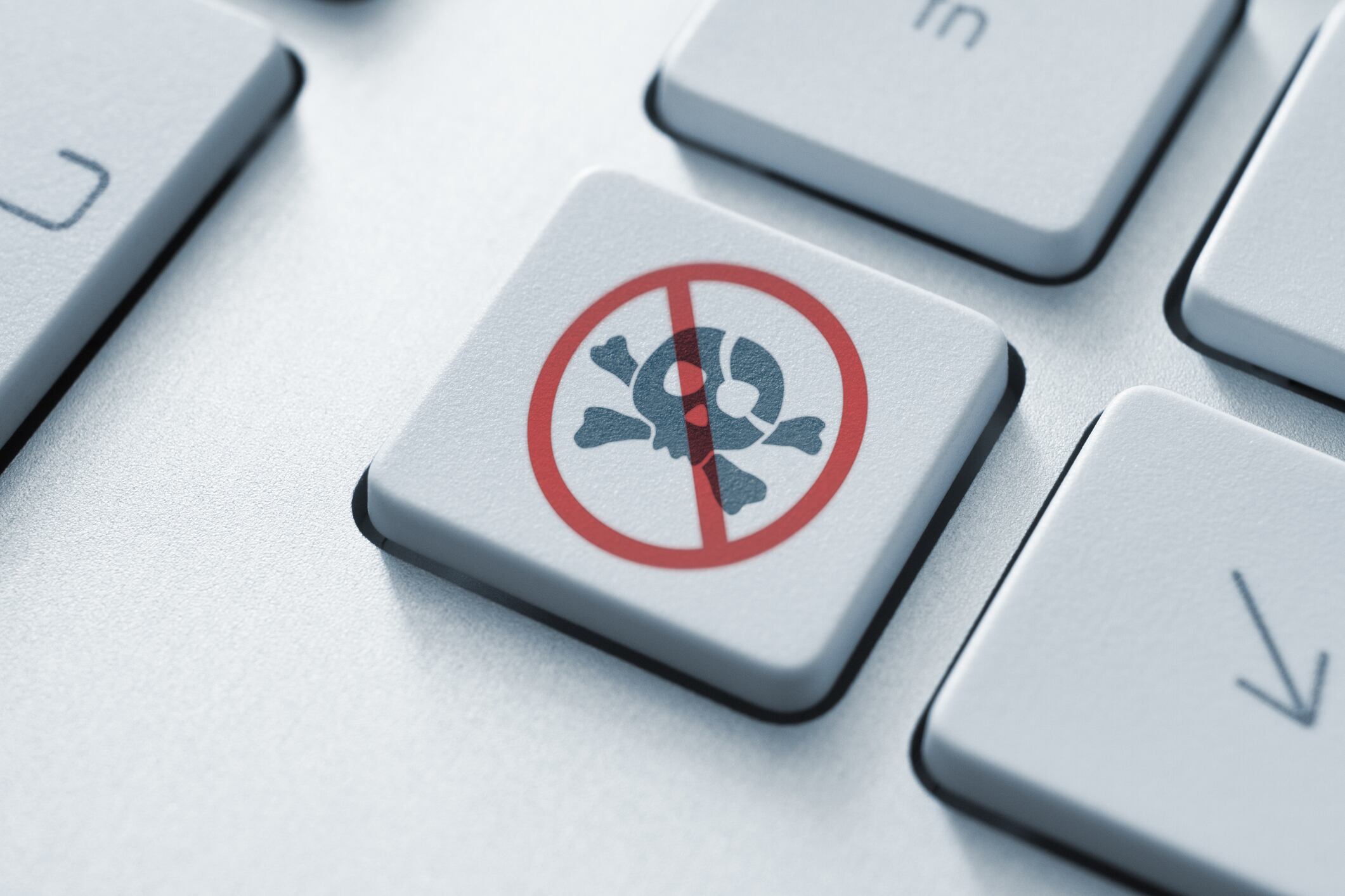 Anti piracy button on the keyboard. Toned Image.