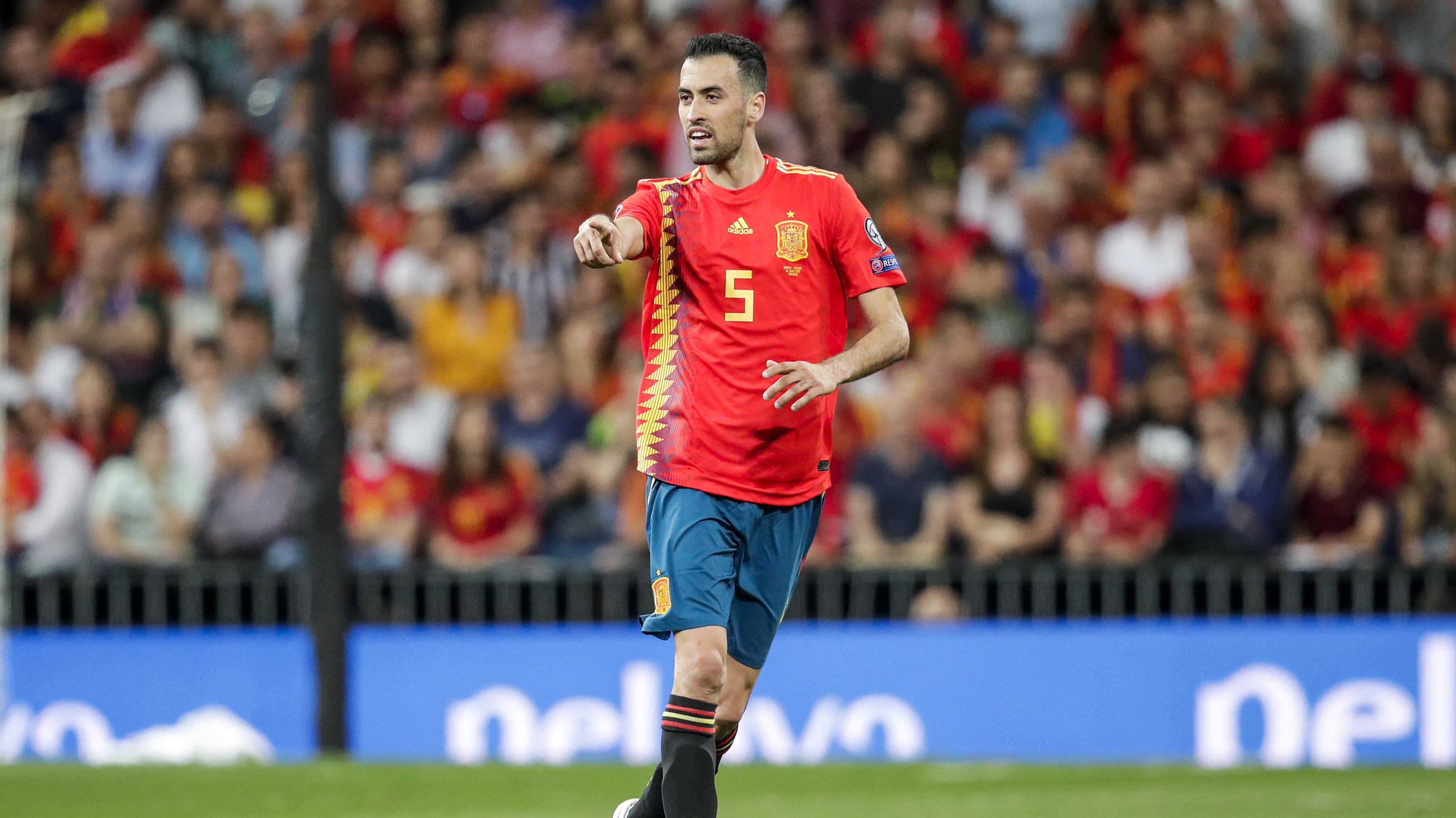 MADRID, SPAIN - JUNE 10: Sergio Busquets of Spain during the  EURO Qualifier match between Spain  v Sweden  at the Estadio Santiago Bernabeu on June 10, 2019 in Madrid Spain (Photo by David S. Bustamante/Soccrates/Getty Images)