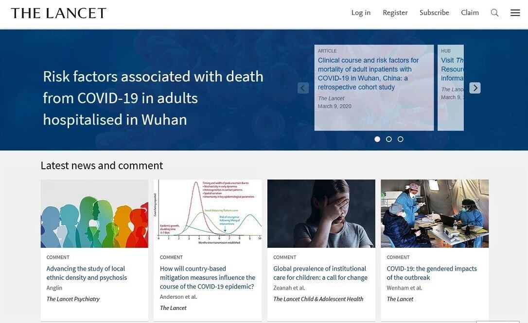 Portada online de la revista The Lancet