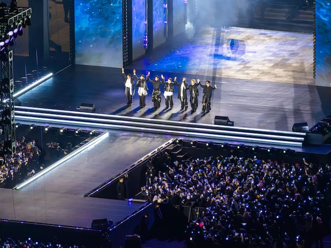 (L to R) SUGA, JIMIN, JIN, JUNG KOOK, V, J-HOPE, RM at BTS The Comeback Live | Arirang at Gwanghwamun Square on March 21st in Seoul, Korea / BIGHIT MUSIC AND NETFLIX © 2026