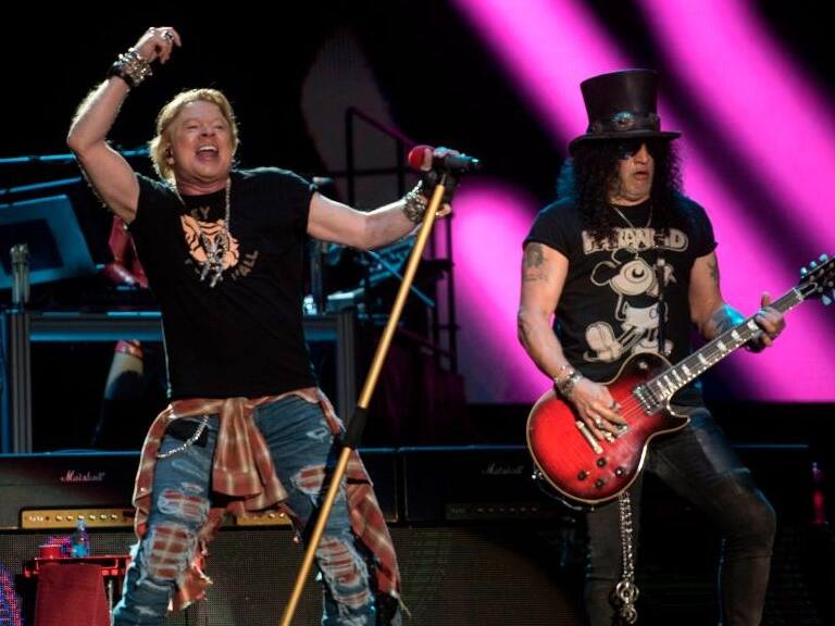 Axl Rose (L) and Slash of the band "Guns N´ Roses" perform during the Vive Latino 2020 festival at the Foro Sol in Mexico City, on March 14, 2020. - The festival is carried out with extreme health measures to avoid the spread of the coronavirus, COVID-19. (Photo by Alejandro MELENDEZ / AFP) (Photo by ALEJANDRO MELENDEZ/AFP via Getty Images)