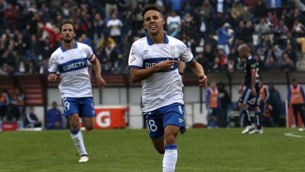 13 de Mayo del 2018/SANTIAGO Diego Buonanotte celebra su gol,durante el partido entre Universidad Catolica y Universidad de Chile, valido por la decimotercera fecha del Campeonato Scotiabank 2018, disputado en el Estadio San Carlos de Apoquindo.
FOTO:CRISTOBAL ESCOBAR/AGENCIAUNO