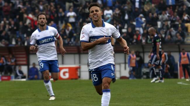 13 de Mayo del 2018/SANTIAGO Diego Buonanotte celebra su gol,durante el partido entre Universidad Catolica y Universidad de Chile, valido por la decimotercera fecha del Campeonato Scotiabank 2018, disputado en el Estadio San Carlos de Apoquindo.
FOTO:CRISTOBAL ESCOBAR/AGENCIAUNO