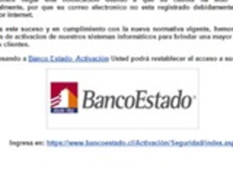 Falso mail de BancoEstado busca robar datos personales