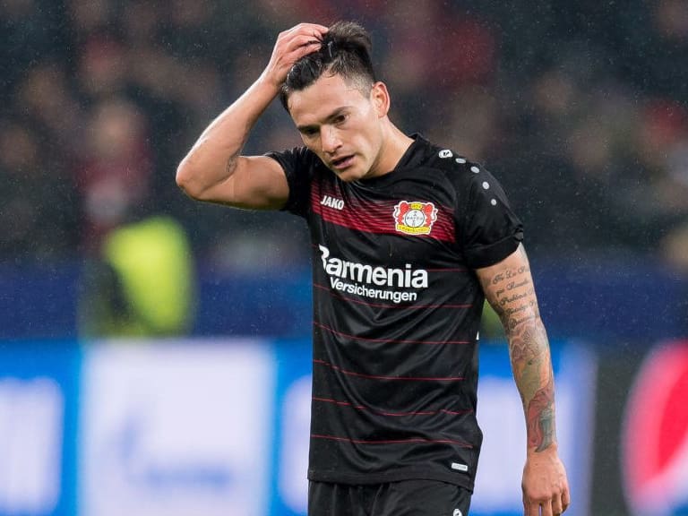 LEVERKUSEN, GERMANY - FEBRUARY 21: Charles Aranguiz of Bayer Leverkusen looks dejected after the UEFA Champions League Round of 16 first leg match between Bayer Leverkusen and Club Atletico de Madrid at BayArena on February 21, 2017 in Leverkusen, Germany. (Photo by TF-Images/Getty Images)