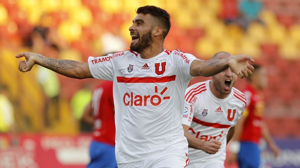 19 de Noviembre del 2016/SANTIAGOJonathan Zacaría celebra su gol y celebra el empate parcial durante el partido por la duodécima fecha del Campeonato Nacional de Apertura 2016 / 2017 entre Union Española vs Universidad de Chile jugado en el Estadio Santa Laura
FOTO:MARIO DAVILA/AGENCIAUNO