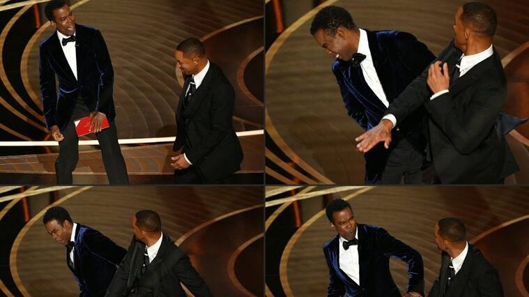 (COMBO) This combination of pictures created on March 28, 2022 shows US actor Will Smith (R) approaches US actor Chris Rock onstage,and US actor Will Smith (R) slaps US actor Chris Rock onstage, during the 94th Oscars at the Dolby Theatre in Hollywood, California on March 27, 2022. (Photo by Robyn Beck / AFP) (Photo by ROBYN BECK/AFP via Getty Images)