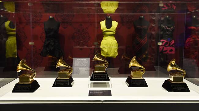 LOS ANGELES, CALIFORNIA - JANUARY 20: Singer Amy Winehouse's GRAMMY Awards are displayed at the Opening Night of The Grammy Museum Exhibit "Beyond Black - The Style Of Amy Winehouse" at The GRAMMY Museum on January 20, 2020 in Los Angeles, California. (Photo by Amanda Edwards/Getty Images)