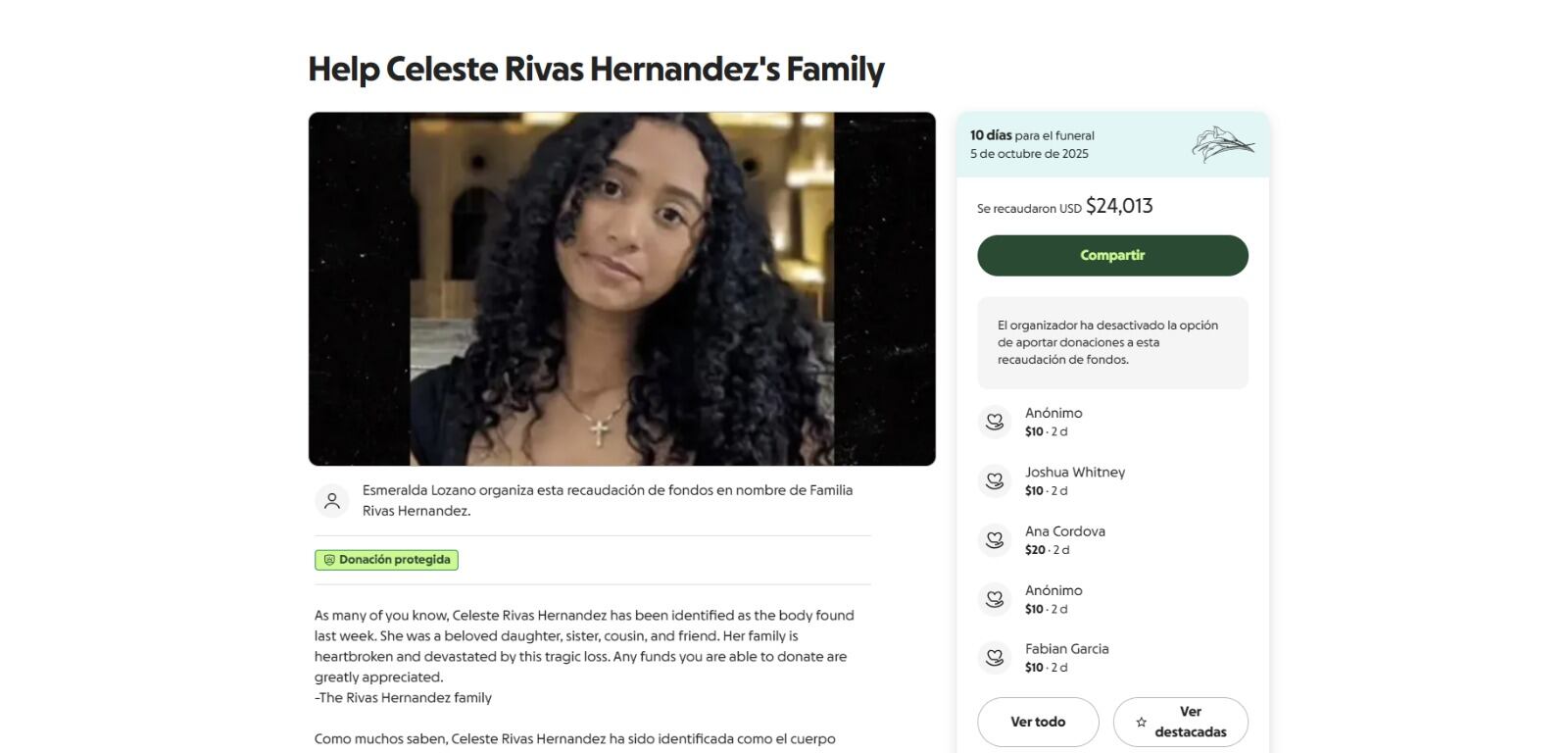gofundme - Cesleste Rivas