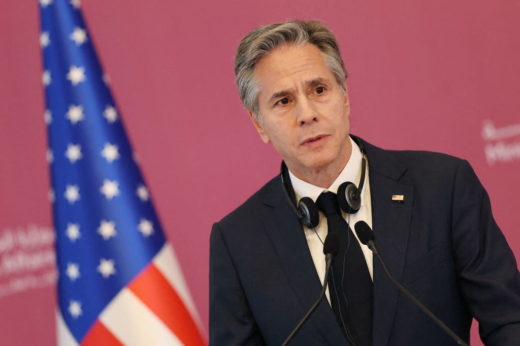 El secretario de estado de Estados Unidos Antony Blinken ante la prensa