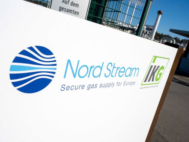 El logo del gasoducto Nord Stream en una planta en Alemania