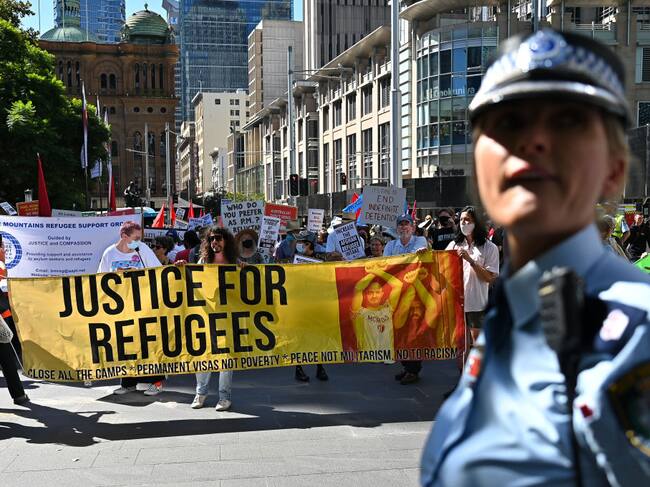 Manifestación en contra de la detención de refugiados en Sídney de Australia