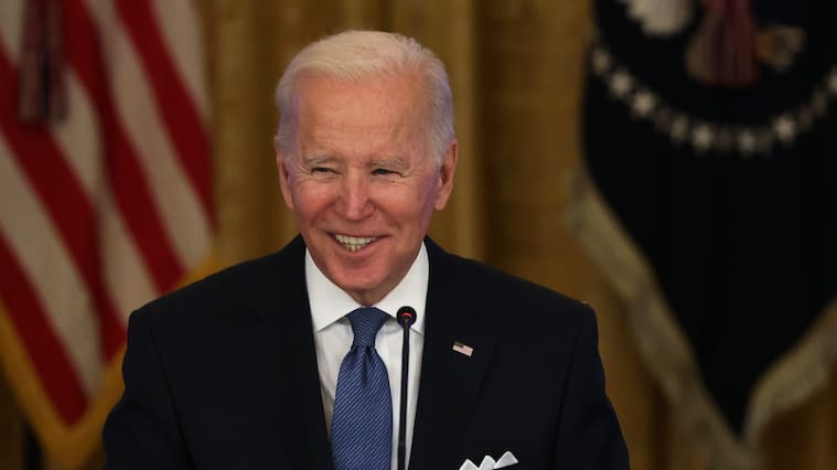 WASHINGTON, DC - JANUARY 24: U.S. President Joe Biden speaks during a meeting with the White House Competition Council in the East Room of the White House January 24, 2022 in Washington, DC. Biden discussed efforts to lower prices for Americans laid out in his July 2021 executive order on promoting competition in the economy. (Photo by Alex Wong/Getty Images)