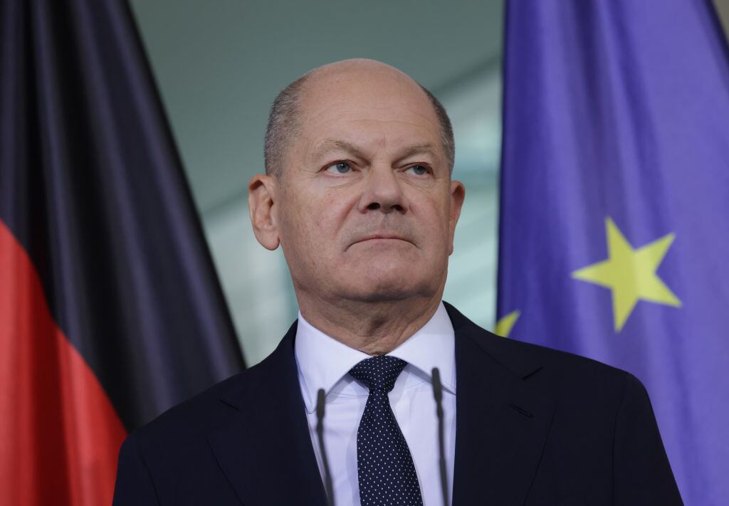 El canciller de Alemania, Olaf Scholz, ante los medios de comunicación en la ciudad de Berlín