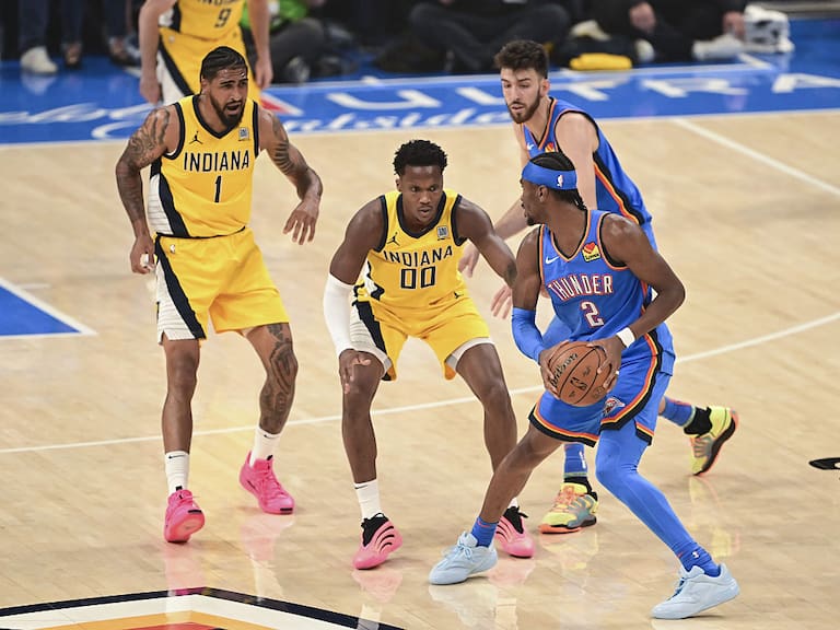 Oklahoma City, Oklahoma - JUNE 22:Shai Gilgeous-Alexander (2) of Oklahoma City Thunder in action against Indiana Pacers during NBA Finals game 7 between Indiana Pacers and Oklahoma City Thunder at Paycom Center on June 22, 2025 in Oklahoma City, Oklahoma, United States. (Photo by Mostafa Bassim/Anadolu via Getty Images)