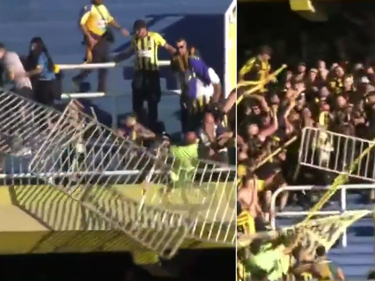 Arrojaron las vallas de seguridad: los graves incidentes entre hinchas de Rosario Central y Peñarol en Copa Libertadores