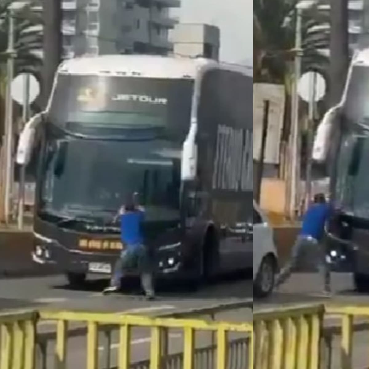 hincha de la U arremetió contra el conductor del bus de Colo Colo que chocó su vehículo en la previa del Superclásico.