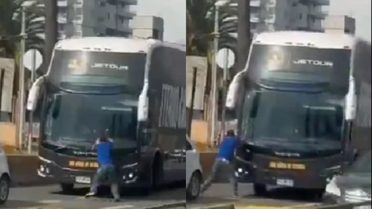 hincha de la U arremetió contra el conductor del bus de Colo Colo que chocó su vehículo en la previa del Superclásico.