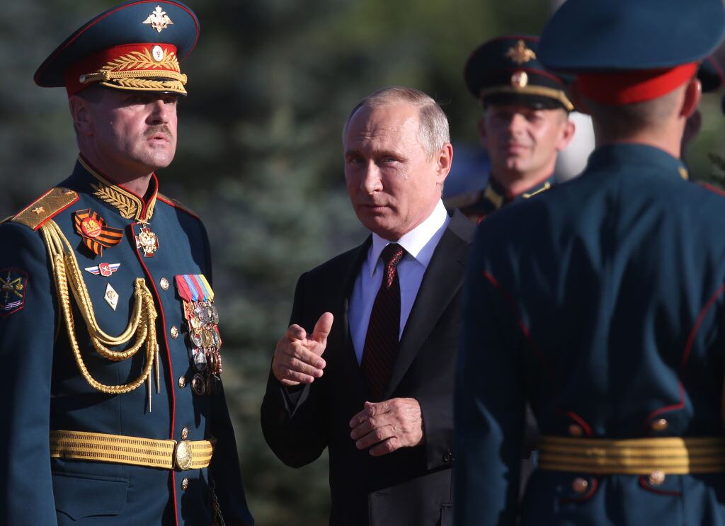 El presidente de Rusia Vladimir Putin visitando Kursk durante 2018