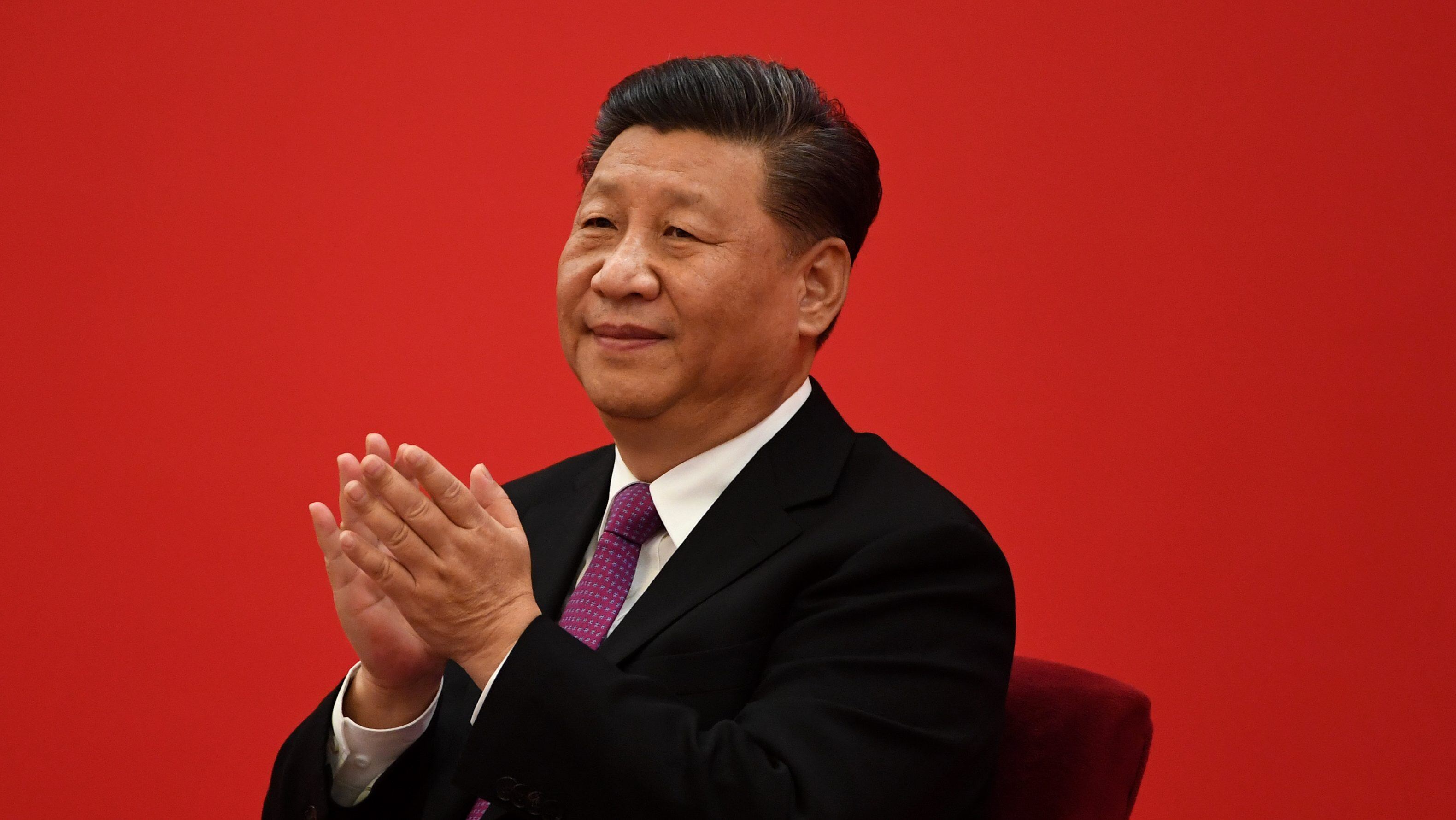 BEIJING, CHINA - DECEMBER 02: Chinese President Xi Jinping speaks with Russian President Vladimir Putin via a video link, from the Great Hall of the People on December 2, 2019 in Beijing, China. (Photo by Noel Celis - Pool/Getty Images)