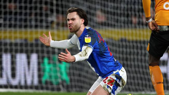 Blackburn Rovers' Ben Brereton appeals after a challenge in the penalty area during the Sky Bet Championship match at MKM Stadium, Kingston upon Hull. Picture date: Wednesday January 19, 2022. (Photo by Richard Sellers/PA Images via Getty Images)