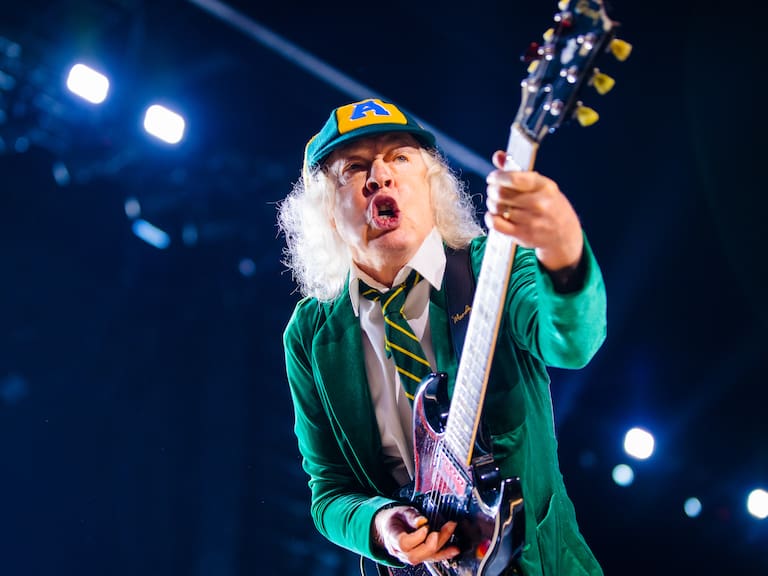 SAO PAULO, BRAZIL - FEBRUARY 26: Angus Young of AC/DC performs live on stage as part of the "Power Up" tour at MorumBIS on February 24, 2026 in Sao Paulo, Brazil.(Photo by Mauricio Santana/Getty Images)