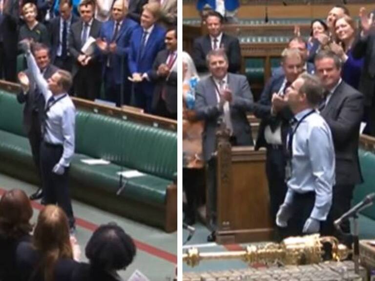 El emotivo recibiendo de un diputado británico luego de que le amputaran sus cuatro extremidades