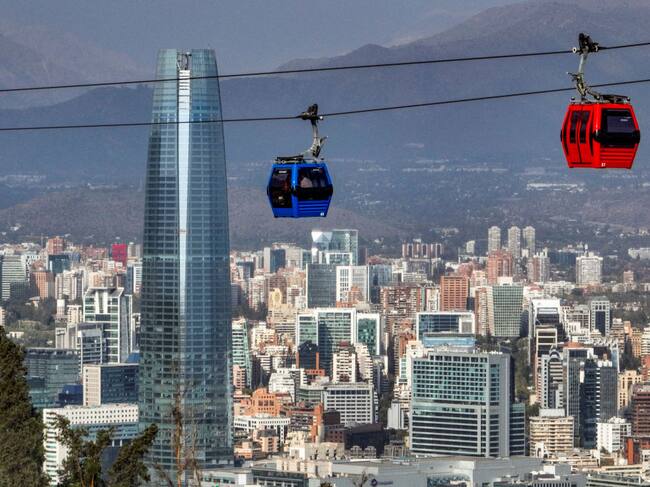 Aerial view of the metropolitan cable car next to the Costanera Center in Santiago, on February 13, 2022 (Photo by JAVIER TORRES / AFP) (Photo by JAVIER TORRES/AFP via Getty Images)