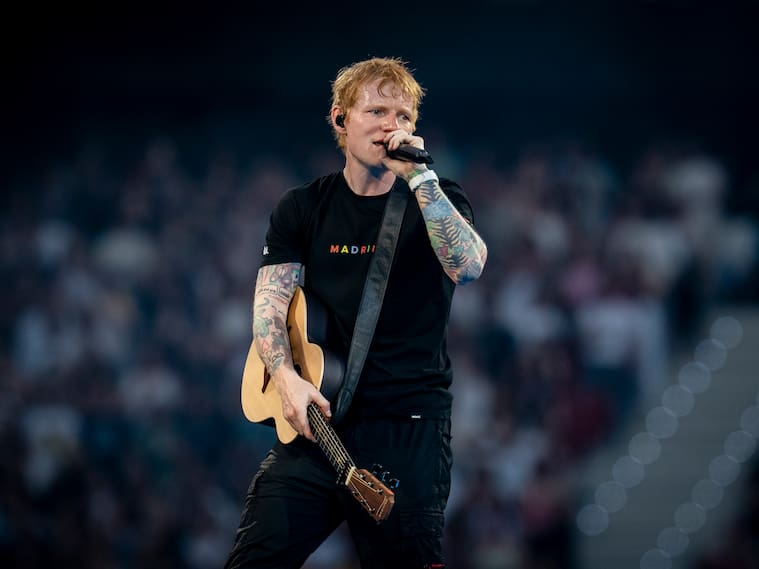 MADRID, SPAIN - MAY 30: Singer Ed Sheeran during his concert at the Riyadh Air Metropolitano on May 30, 2025, in Madrid, Spain. Ed Sheeran has sold out his two concerts in Madrid, today, May 30, and tomorrow, May 31, bringing together 140,000 people and breaking records at the Metropolitano Stadium. These shows inaugurate his Mathematics Tour 2025, which will tour 13 European countries this summer. In Madrid, he will review his greatest hits and has performed live tracks from his upcoming album 'Play', which will be released in September. After successful tours in the United States, Asia and the Middle East, he is embarking on a new musical stage. (Photo By A. Perez Meca/Europa Press via Getty Images)