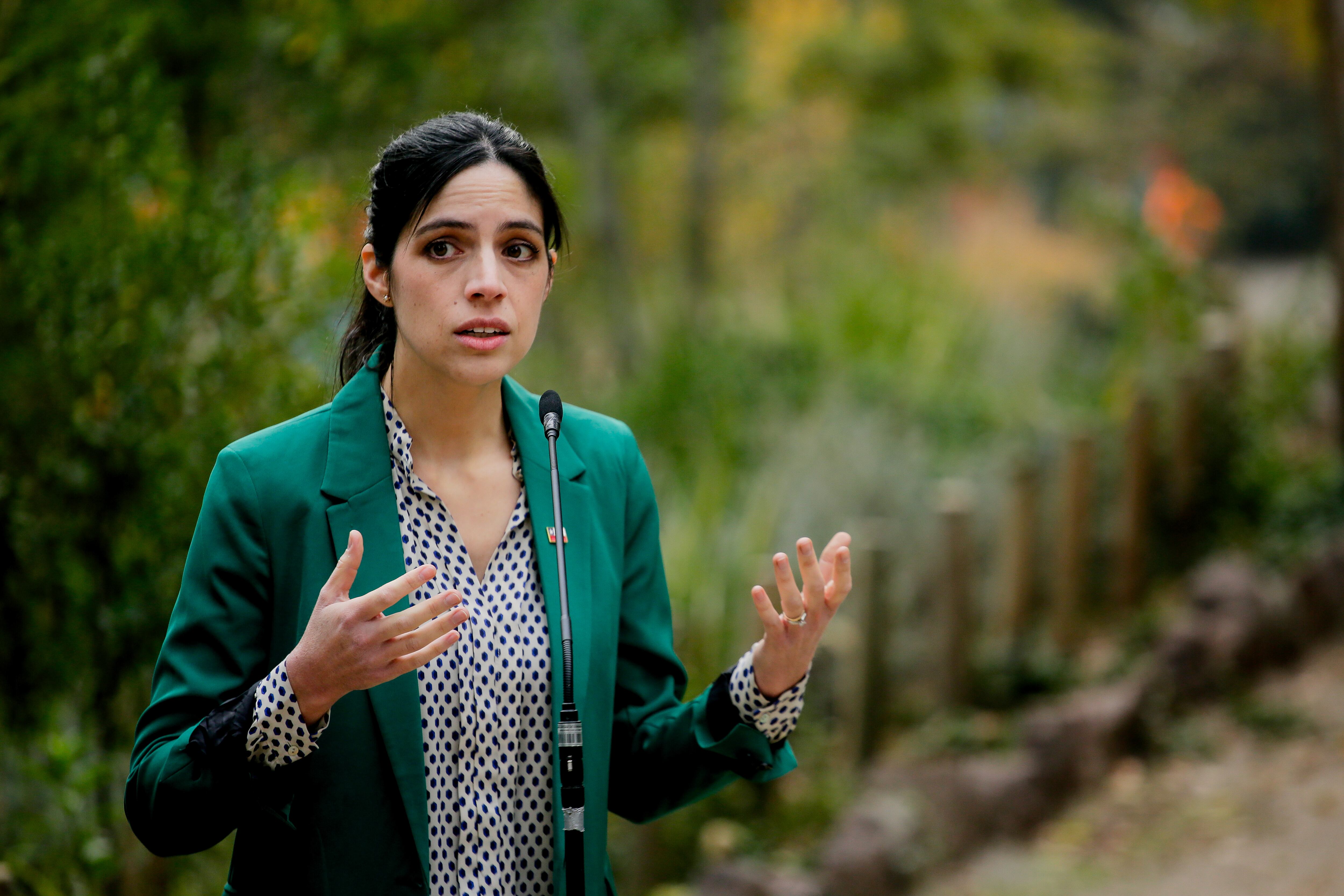 5 de junio de 2026/SANTIAGOLa ministra del Medio Ambiente, Francisca Toledo, da un punto de prensa en el cerro San Cristóbal, durante una actividad de reforestación realizada por el día mundial del medioambiente.
FOTO: HANS SCOTT/AGENCIAUNO