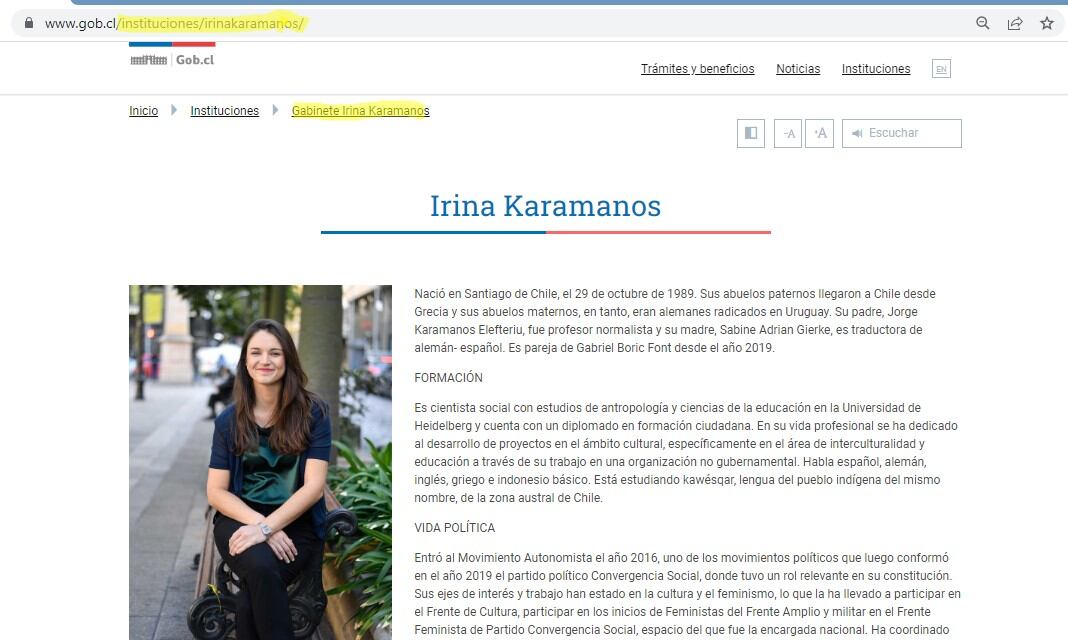 Captura de Pantalla Irina Karamanos.