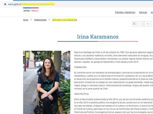 Captura de Pantalla Irina Karamanos.
