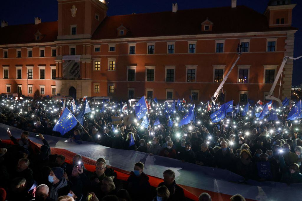 Protesta en contra de los intentos oficialistas de que Polonia salga de la UE