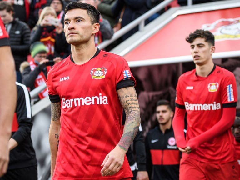 LEVERKUSEN, GERMANY - MARCH 07: Charles Aranguiz of Leverkusen during the Bundesliga match between Bayer 04 Leverkusen and Eintracht Frankfurt at BayArena on March 7, 2020 in Leverkusen, Germany. (Photo by Jörg Schüler/Getty Images)