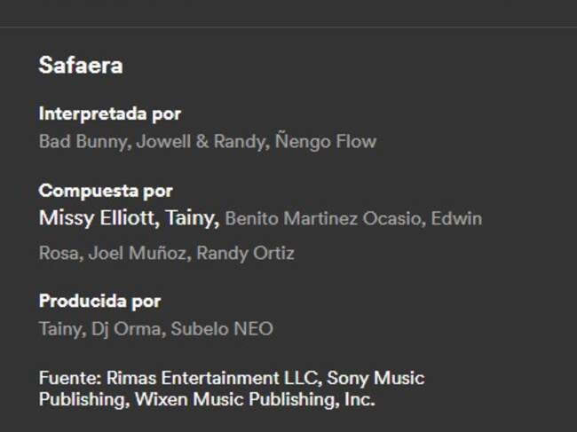 Detalles en Spotify