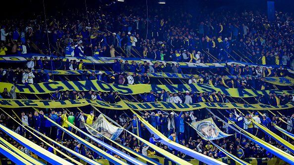 BUENOS AIRES, ARGENTINA - APRIL 18: Fans of Boca Juniors cheer for their team prior a Copa CONMEBOL Libertadores 2023 group F match between Boca Juniors and Deportivo Pereira at Estadio Alberto J. Armando on April 18, 2023 in Buenos Aires, Argentina. (Photo by Marcelo Endelli/Getty Images)