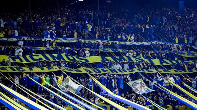 BUENOS AIRES, ARGENTINA - APRIL 18: Fans of Boca Juniors cheer for their team prior a Copa CONMEBOL Libertadores 2023 group F match between Boca Juniors and Deportivo Pereira at Estadio Alberto J. Armando on April 18, 2023 in Buenos Aires, Argentina. (Photo by Marcelo Endelli/Getty Images)