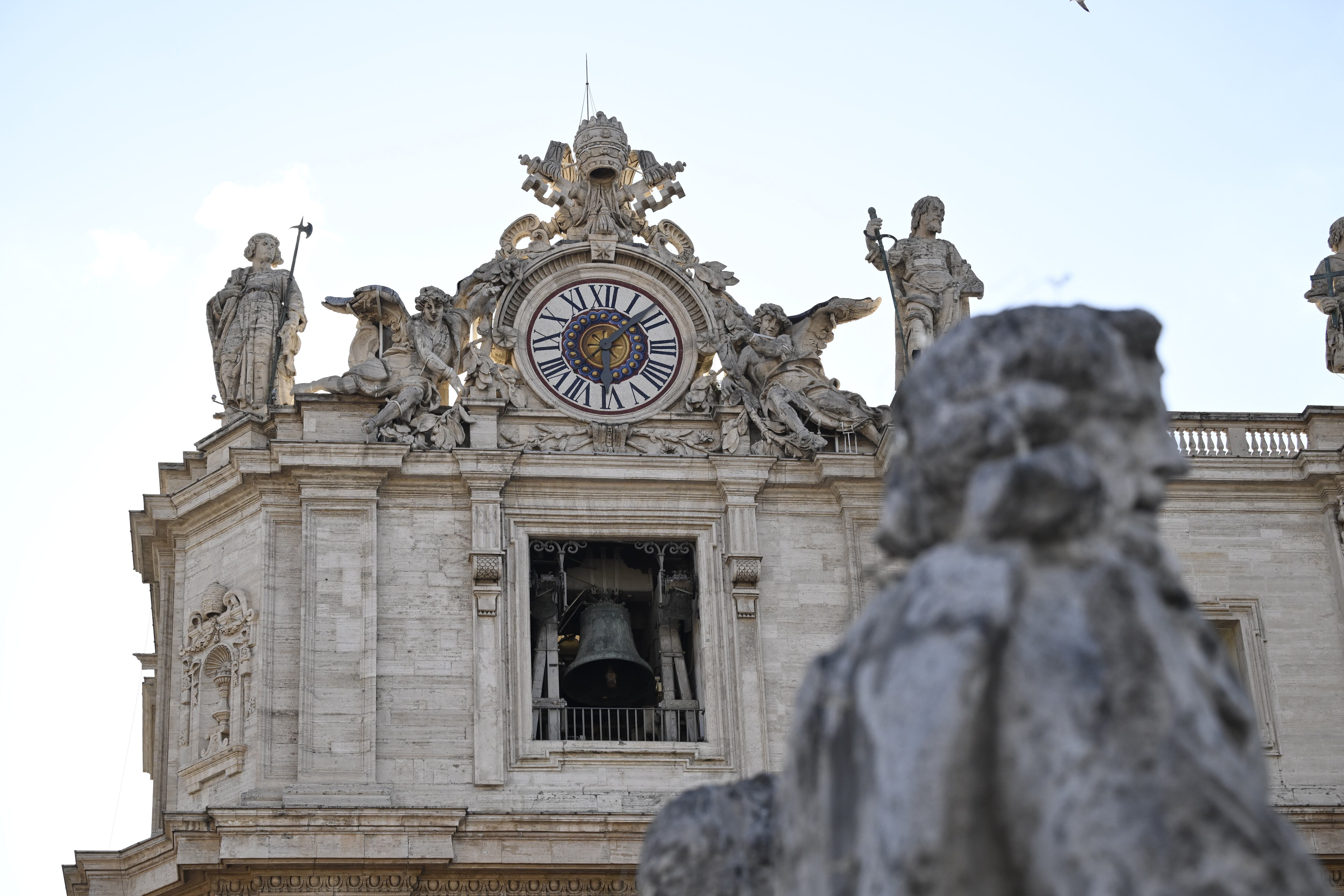 VATICAN CITY, VATICAN - MAY 8: A bell above St Peter's Square rings out after a new pope is elected at the conclave on May 8, 2025 in Vatican City, Vatican. White smoke was seen over the Vatican early this evening as the Conclave of Cardinals took just two days to elect the new Pontiff after the death of Pope Francis on Easter Monday. (Photo by Antonio Masiello/Getty Images)