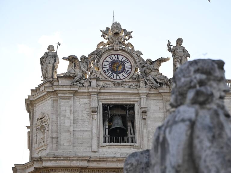 VATICAN CITY, VATICAN - MAY 8: A bell above St Peter's Square rings out after a new pope is elected at the conclave on May 8, 2025 in Vatican City, Vatican. White smoke was seen over the Vatican early this evening as the Conclave of Cardinals took just two days to elect the new Pontiff after the death of Pope Francis on Easter Monday. (Photo by Antonio Masiello/Getty Images)