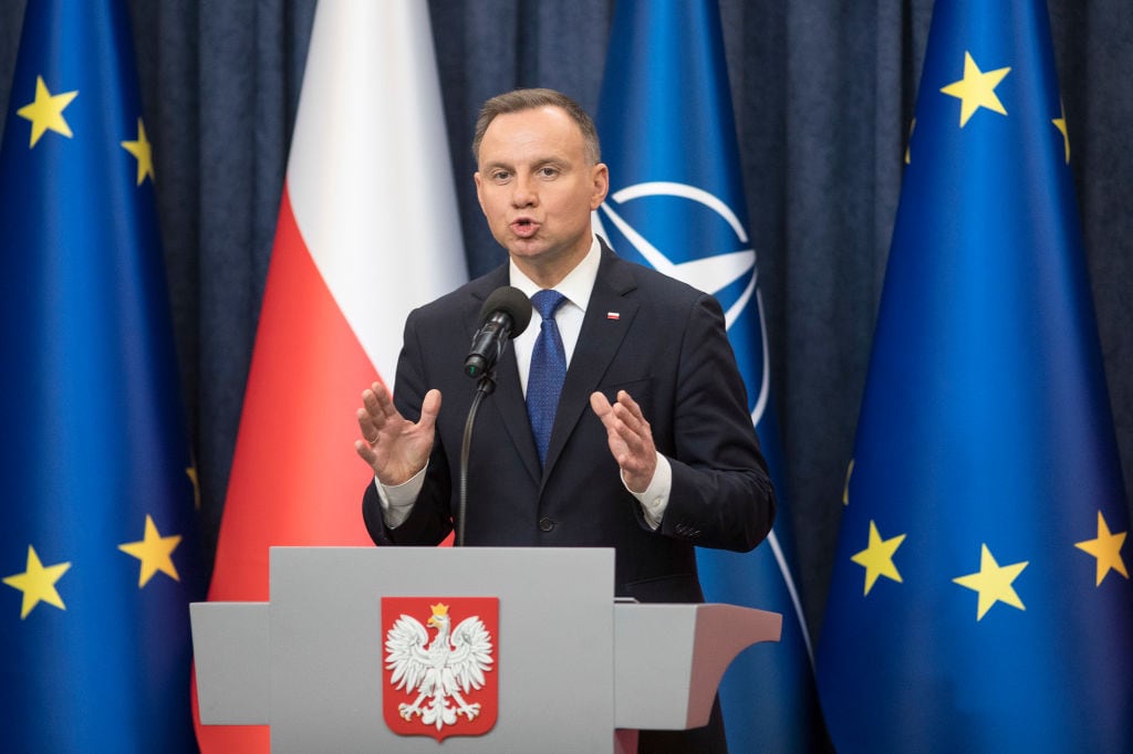 El presidente de Polonia Andrzej Duda ante la prensa por caída de misil